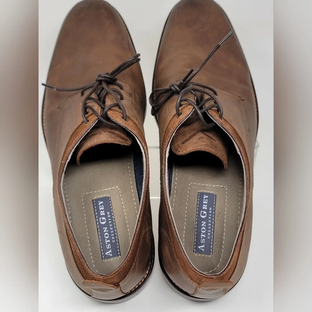 Aston Grey Dwilia Oxford Brown Leather Dress Shoes Men's Size 12 Pre-owned